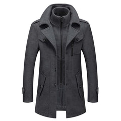 Lukas | Herren Slim-Fit Wollmantel mit Strickkragen in Grau