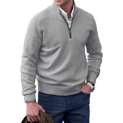 Lukas | Herren Zip Strickpullover in Hellgrau