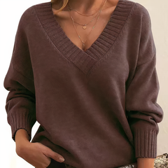 Sabine | Damen Kaschmir V-Ausschnitt Pullover in Braun