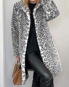 Lysandra | Langmantel mit Leopardenmuster in Grau