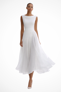 Gianna | Damen Elegantes Hochzeitsgast Kleid mit Boat Neck in Weiss