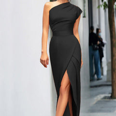 Lysithea | Damen One-Shoulder Asymmetrisches Abendkleid in Schwarz
