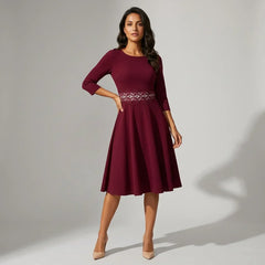 Franziska | Damen Tailliertes Ausgestelltes Midi-Kleid in Rot