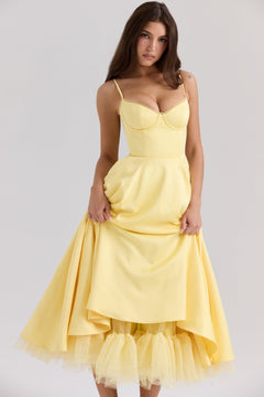 Luce - Satin-Tüll-Midikleid in GELB