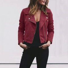 Magdalena | Cropped Jacke mit Kragen in Burgunderrot