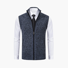 Magnus | Herren Ärmelloser Strickpullover mit Reißverschluss in Blau