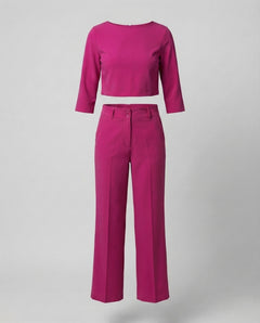 Maiken | Damen Zweiteiler Crop Top Weite Hose Set in Dunkelrosa