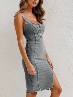 Annelise - Bodycon-Midikleid aus Denim - Partykleid in Schwarz