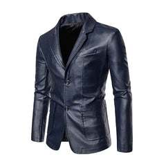 Thaddäus® | Business Casual Lederjacke in Dunkelblau
