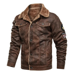 Valentin® | Elegante Lederjacke aus warmem Fleece in Braun