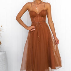 Niana - Party-Abendkleid aus Mesh in Braun