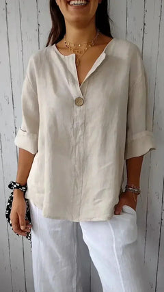 Damen Minimalistisch Button Down Hemd | Weiß und Beige in Beige