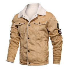 Valentin® | Elegante Lederjacke aus warmem Fleece in Khaki