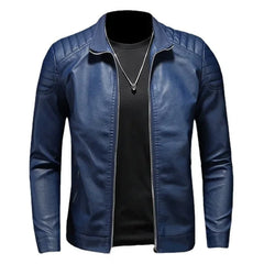 Armin® | Stehkragen Lederjacke in Blau