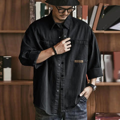 Leon | Vintage Vibe Hemd mit feiner Struktur in Schwarz