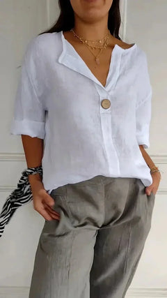 Damen Minimalistisch Button Down Hemd | Weiß und Beige in Weiß