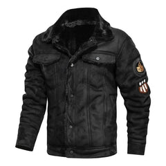 Valentin® | Elegante Lederjacke aus warmem Fleece in Schwarz