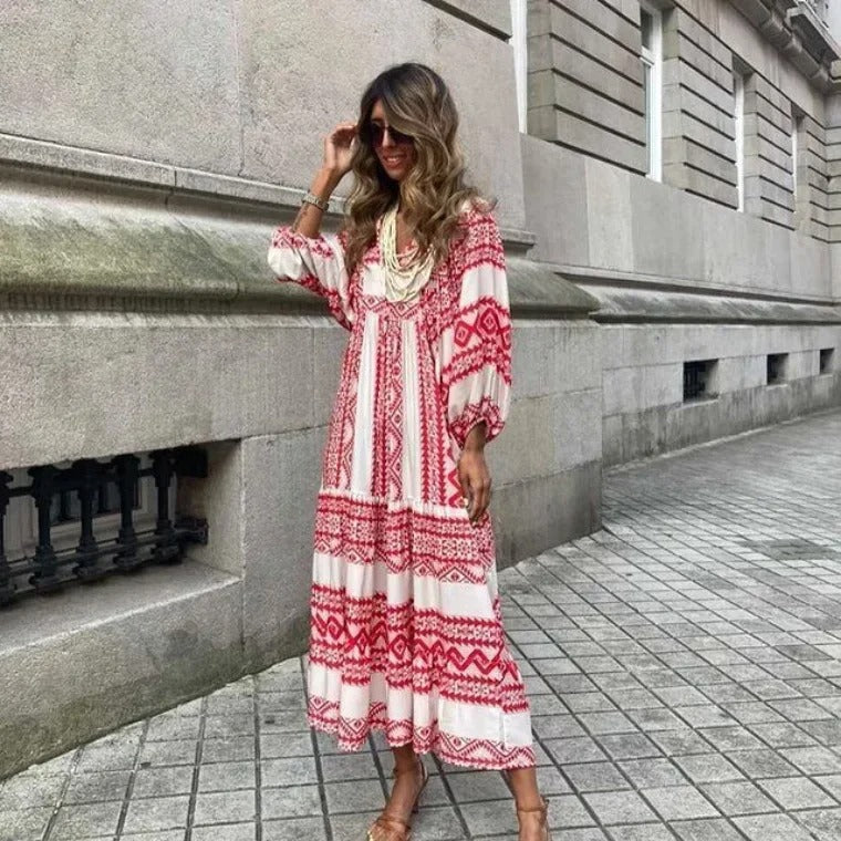 Boho-Kleid mit Puffärmeln