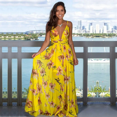 Damen Floral Boho Maxi Sommerkleid