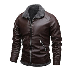 Marc® | Elegante Lederjacke aus Fleece in Dunkelbraun