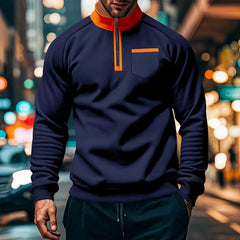 Herren Quarter-Zip Pullover Top in Marineblau