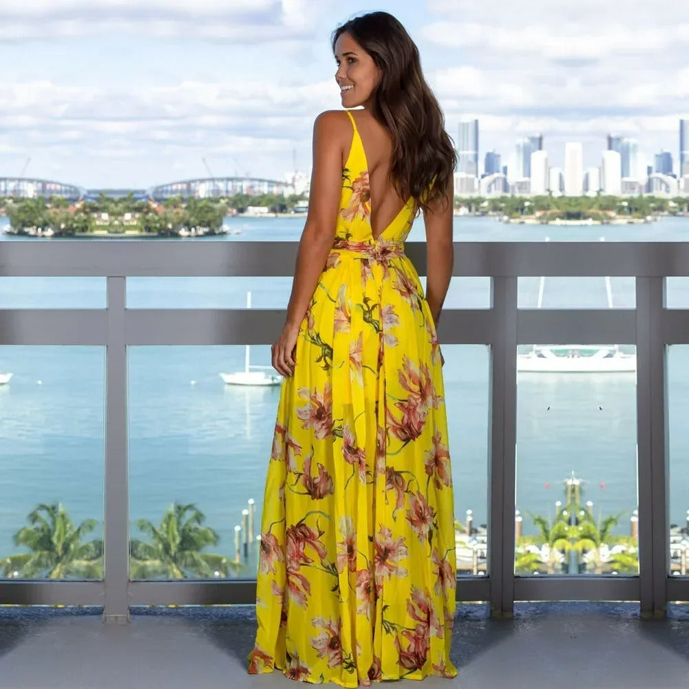 Damen Floral Boho Maxi Sommerkleid