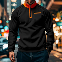 Herren Quarter-Zip Pullover Top in Schwarz