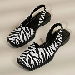 Nora | Damen Flache Schuhe Eckige Spitze Fersenriemen Veganes Leder – Square Toe 2026 in Zebra