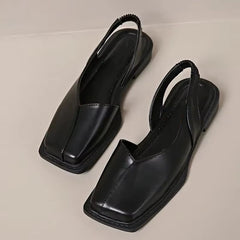 Nora | Damen Flache Schuhe Eckige Spitze Fersenriemen Veganes Leder – Square Toe 2026 in Schwarz