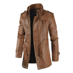 Paulin® | Elegante lange Motorradlederjacke in Braun