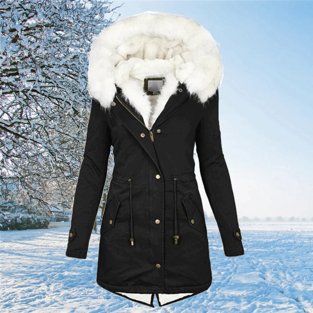 Toya - Der neue Parka Jacke mit Kapuze und Fellfutter in Übergröße