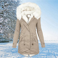 Toya - Der neue Parka Jacke mit Kapuze und Fellfutter in Übergröße in Khakifarben