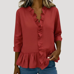 Malena | Damen Rüschen Langarm Bluse in Rot
