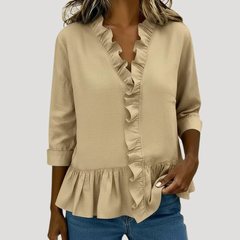 Malena | Damen Rüschen Langarm Bluse in Khaki
