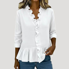 Malena | Damen Rüschen Langarm Bluse in Weiß