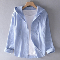 Malia | Lockere Leinenbluse mit Kapuze in Hellblau