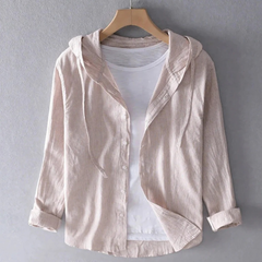 Malia | Lockere Leinenbluse mit Kapuze in Beige