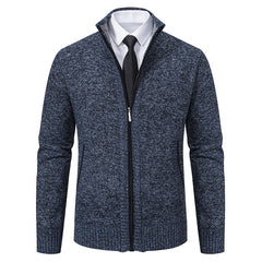 Malte | Herren Thermo Strickjacke mit Stehkragen in 6601 Blaugrau