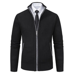 Malte | Herren Thermo Strickjacke mit Stehkragen in 6601 Schwarz