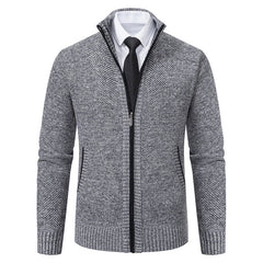 Malte | Herren Thermo Strickjacke mit Stehkragen in 6601 Hellgrau
