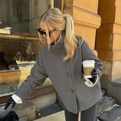 Yvonne | Damen Kurzer Mantel Knopfleiste Stehkragen – Kurz Mantel Modern 2026 in Grau