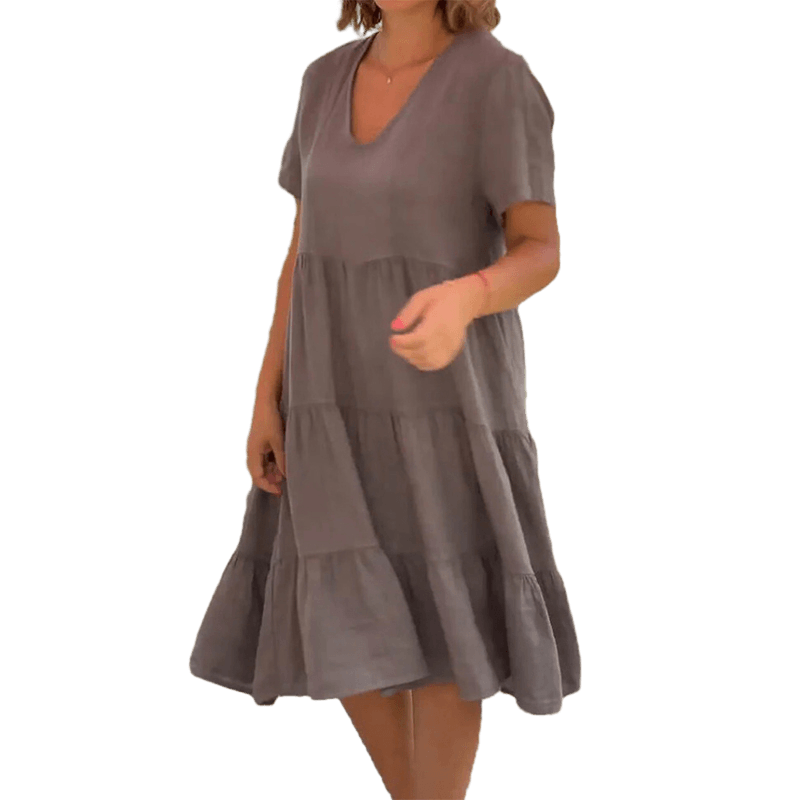 Leinen V-Ausschnitt Midikleid für Damen