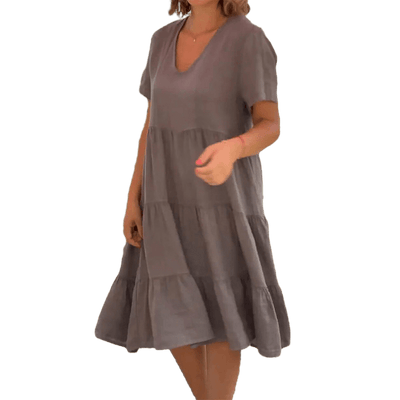 Leinen V-Ausschnitt Midikleid für Damen
