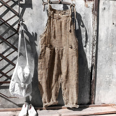 Marike | Damen Gestreifte Weite Latzhose mit Taschen in Braun