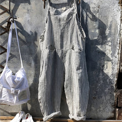 Marike | Damen Gestreifte Weite Latzhose mit Taschen in Grau