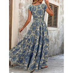 Jette | Damen Sommer Blumig Boho-Kleid in Blau