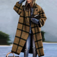 Marlene | Damen Lang Oversize Wollmantel in Braun
