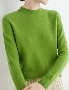Marlene | Damen Weicher Stehkragen Kashmirpullover in Grün