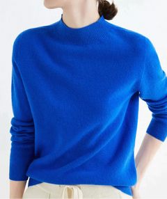 Marlene | Damen Weicher Stehkragen Kashmirpullover in Blau