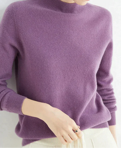 Marlene | Damen Weicher Stehkragen Kashmirpullover in Dunkellila